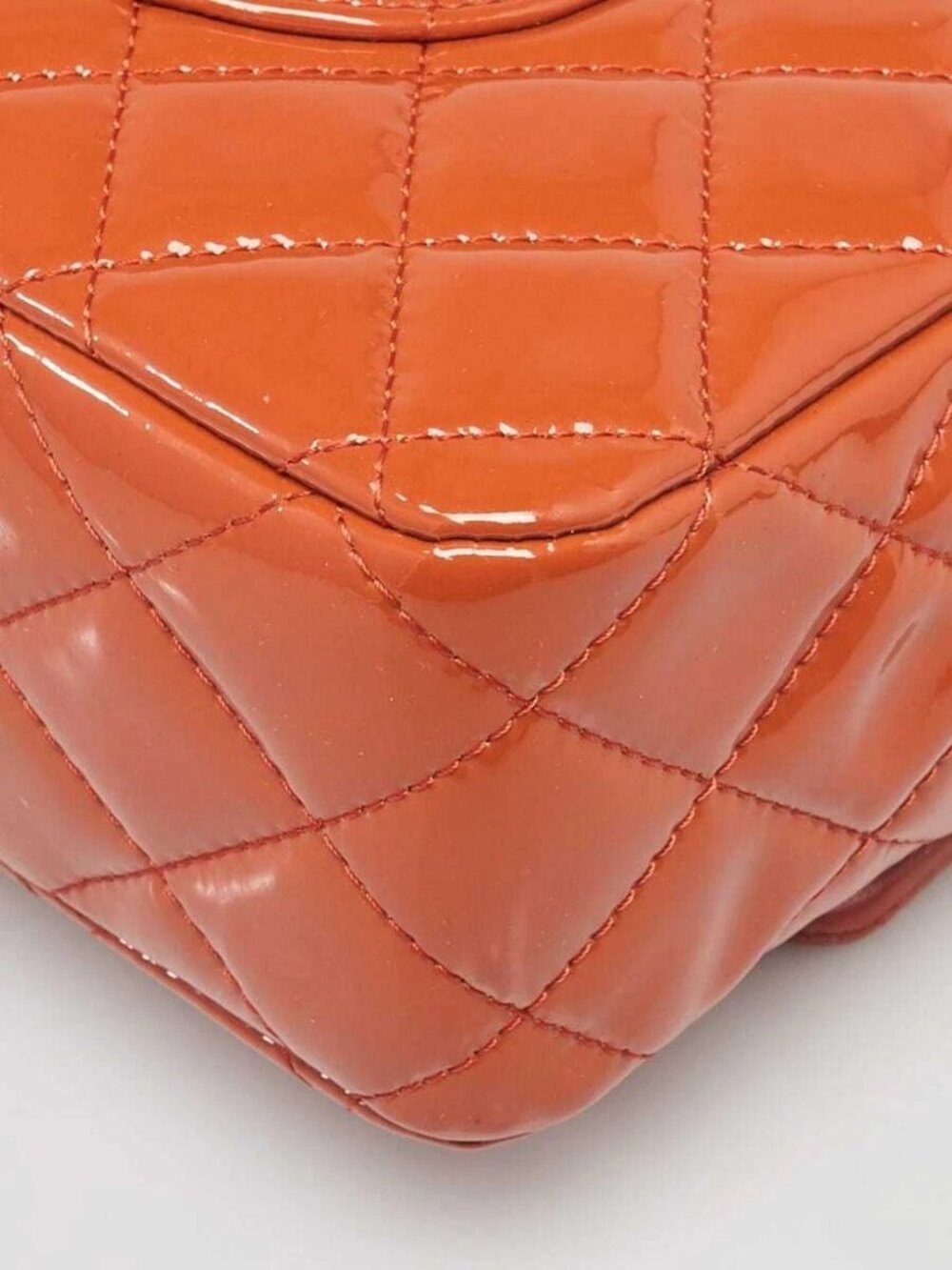 Chanel Orange Quilted Patent Leather Classic Medium Double Flap Bag - Picture 4 of 10